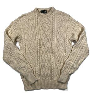 Inisfree Ireland Sweater Cable Knit 100% Wool Womens Medium Fisherman Cream Crew